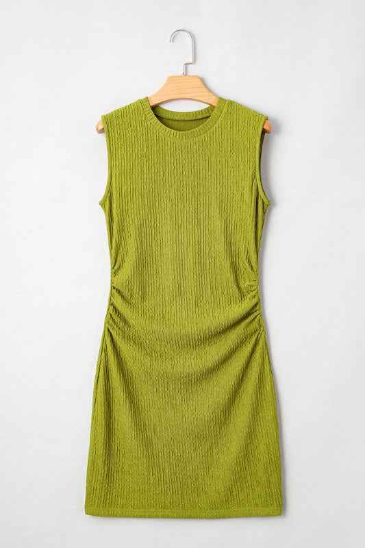 Ruched Side Bodycon Mini Dress - Textured Tank Style
