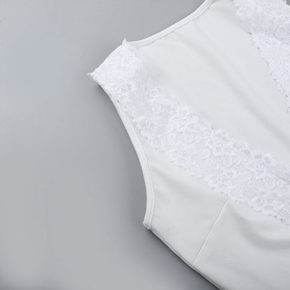 Lace Crop Top - Casual Sleeveless U-Neck