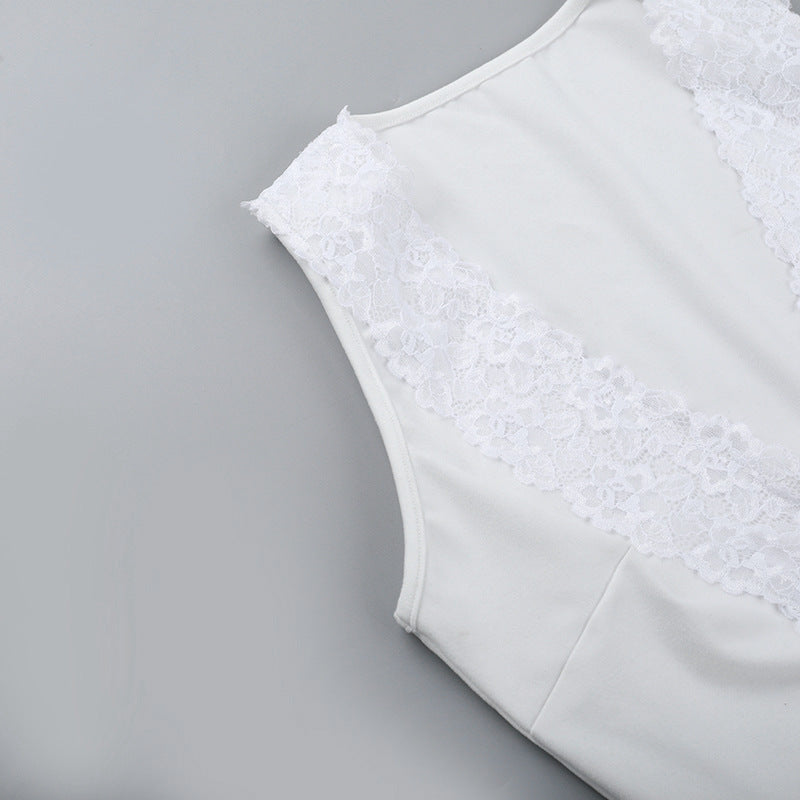 Lace Crop Top - Casual Sleeveless U-Neck