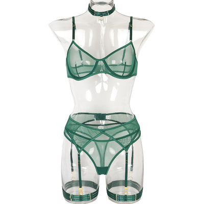 Mesh Garter Set - 4PC Intimate Set with Choker Collar