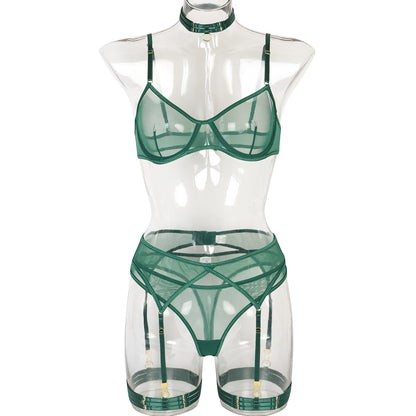 Mesh Garter Set - 4PC Intimate Set with Choker Collar