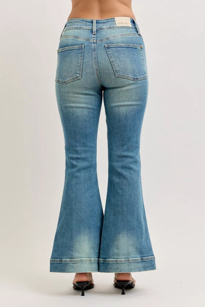 Judy Blue High Waist Vintage Wash Flare Jeans - Fashions Envy