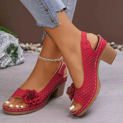 Floral Accent Block Heel Sandals