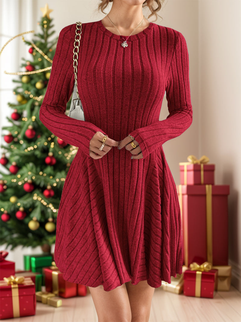 Ribbed Round Neck Long Sleeve Mini Dress