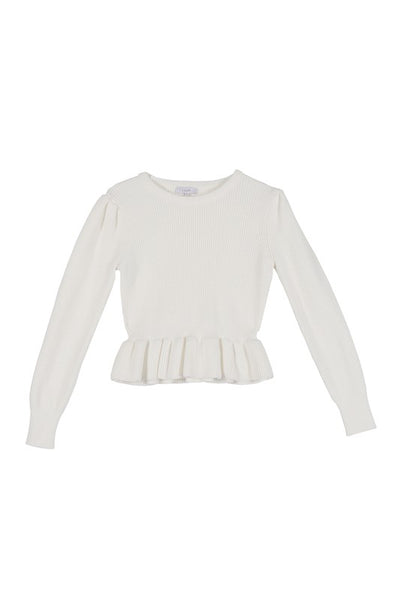 Peplum Round Neck Puff Sleeve Sweater