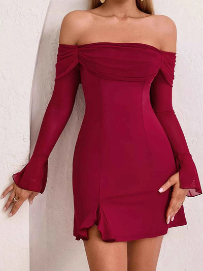 Off-Shoulder Long Sleeve Mini Dress
