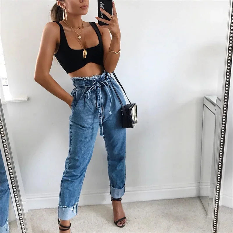 High Waisted Washed Pencil Jeans - Plus Size Denim Pants