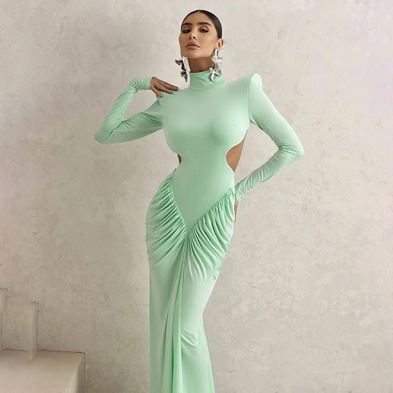 Backless solid color long dress