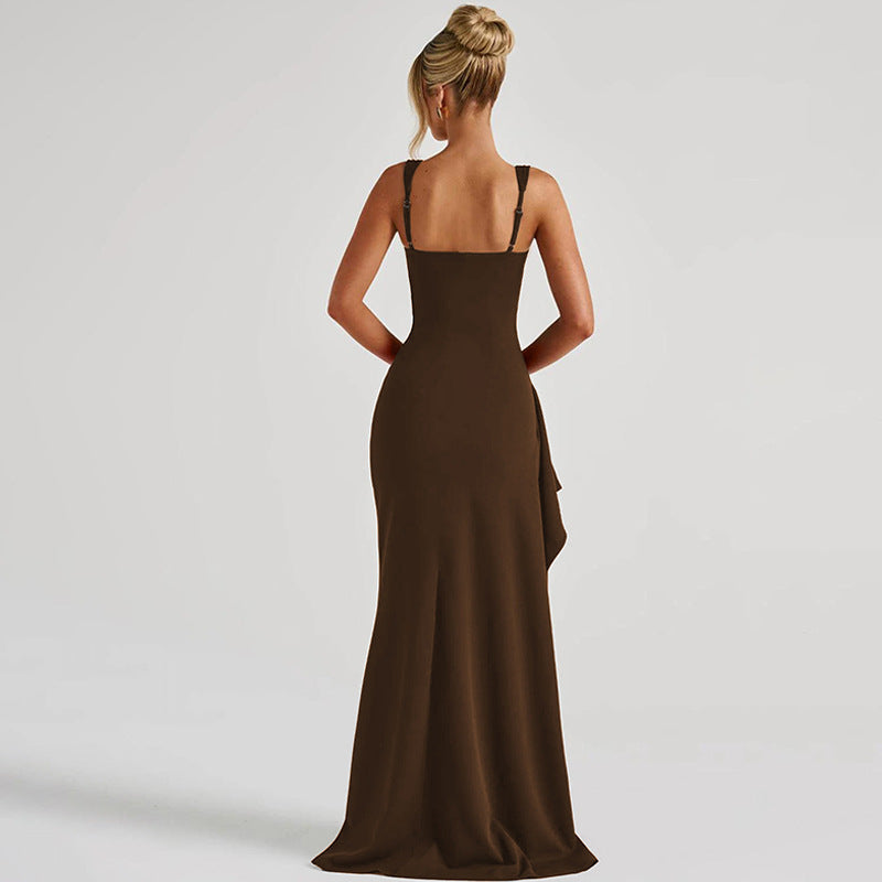 Backless Evening Dress - Strap High Slit Gown