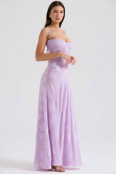Floral Backless Maxi Dress - Square Neck High Waist Chiffon