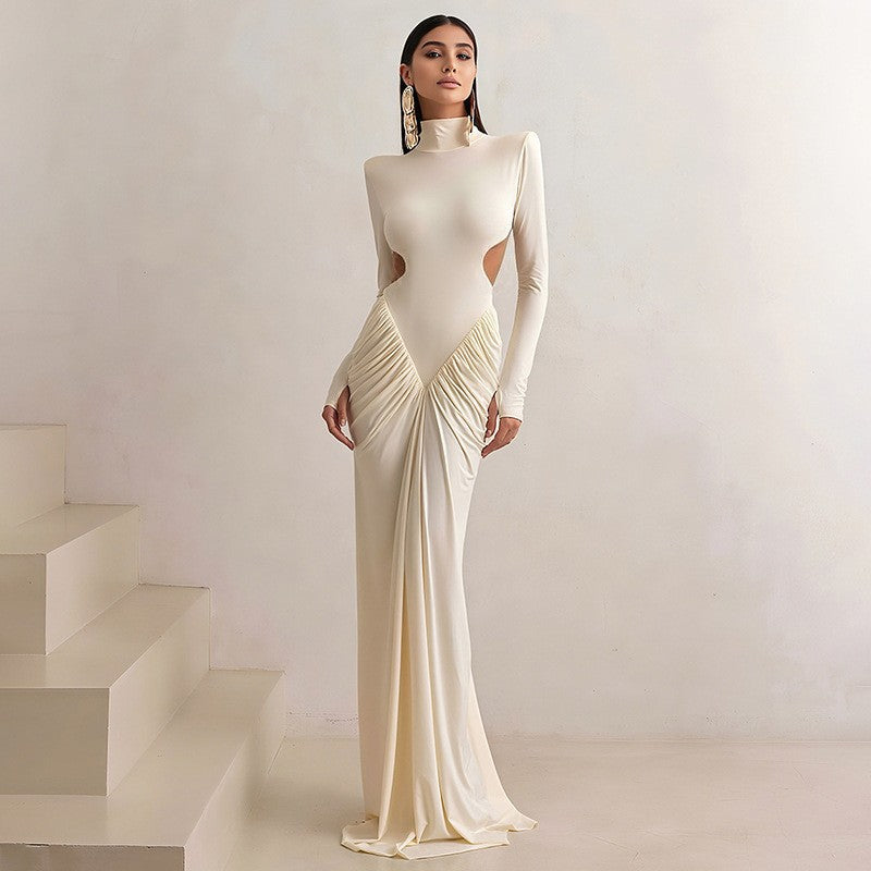 Backless solid color long dress