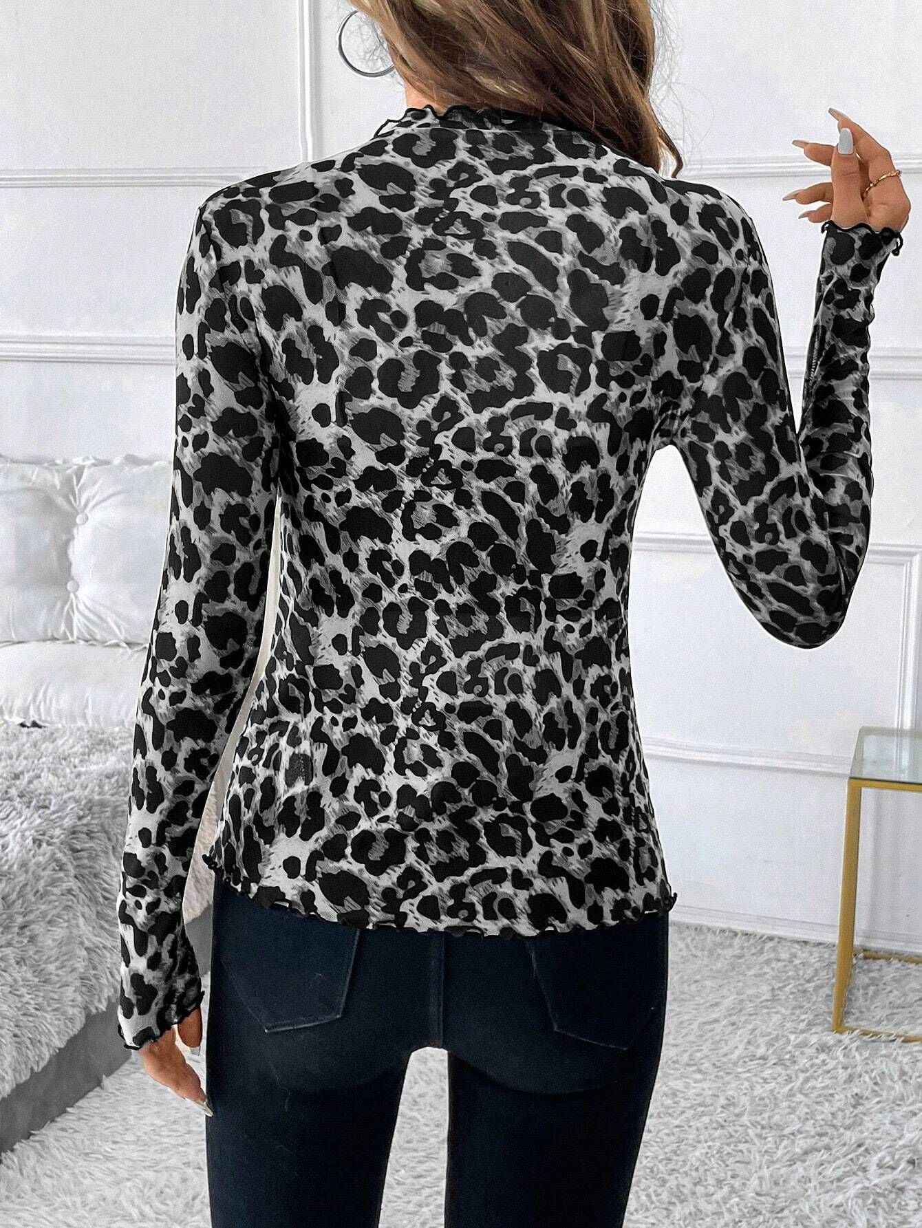 Small Stand-up Collar Blouse - Long Sleeve Mesh Top