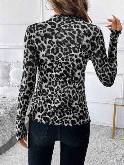 Small Stand-up Collar Blouse - Long Sleeve Mesh Top