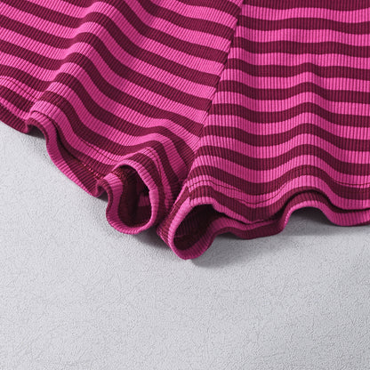 Striped Halter Neck Outfit - Crop Top Shorts Set