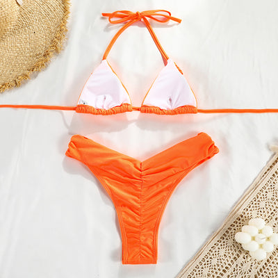 Pleated Bikini Set Two Piece - Ruched Triangle Swimsuit