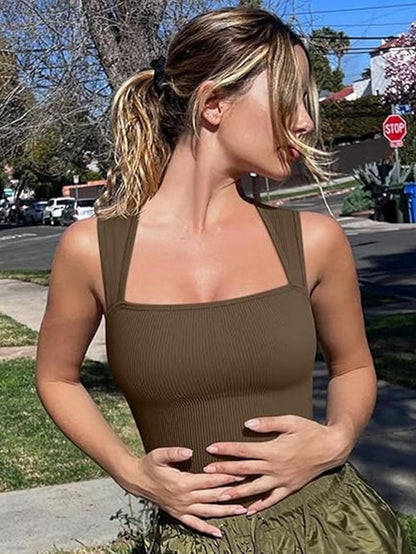 Women's One-piece Sleeveless Square Neck Skinny Yoga Bodysuit