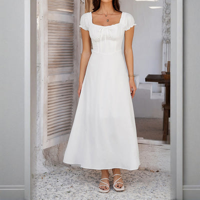 Women's Bohemian Backless Flowy Ruffled Maxi Dress with Adjustable Belt - Summer Vacation