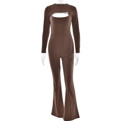 Long Sleeve Jumpsuit Set - Round Neck Tight Two-Piece