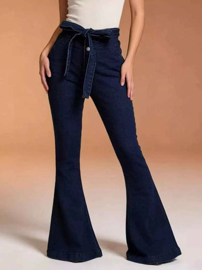 High-Waisted Flare Jeans - Bow-Tie Front