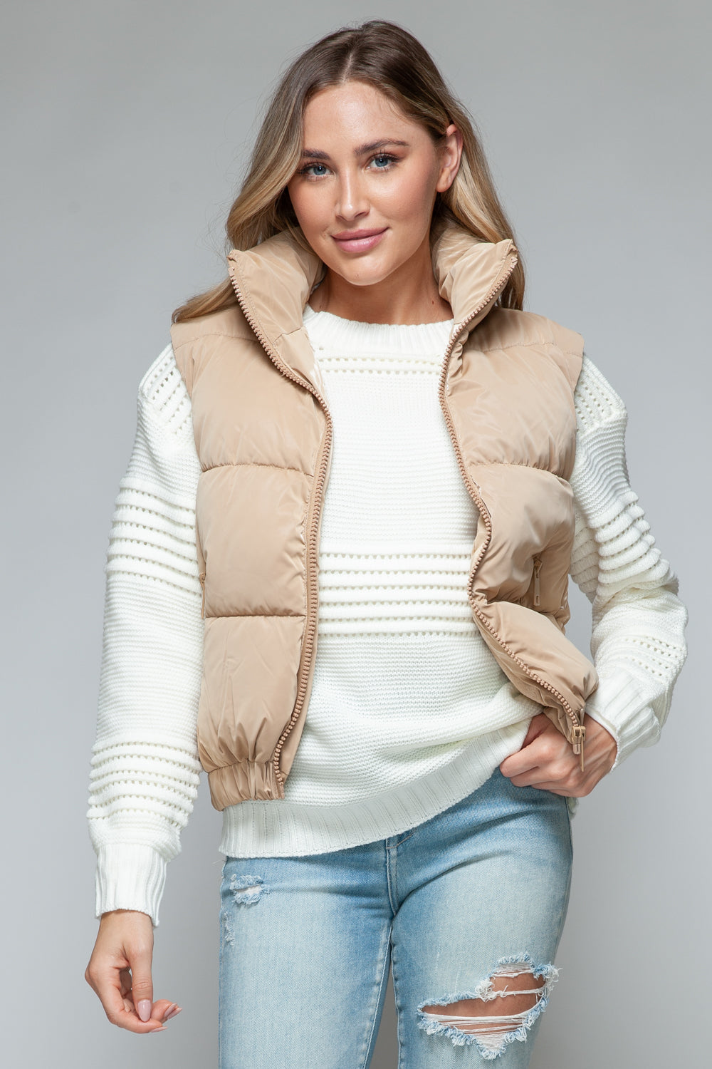 Iced Coffee Fine Fur Lining Quilted Vest