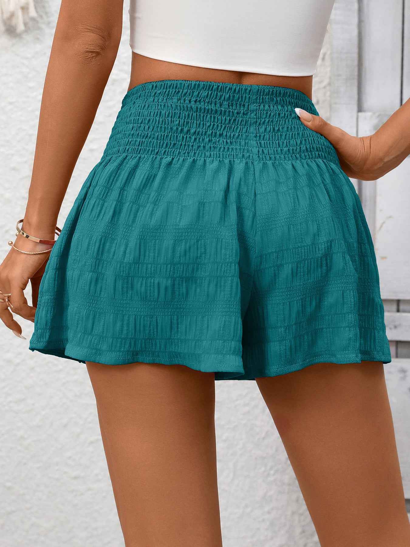 Smocked Waist Shorts - Drawstring Elastic Casual Fit