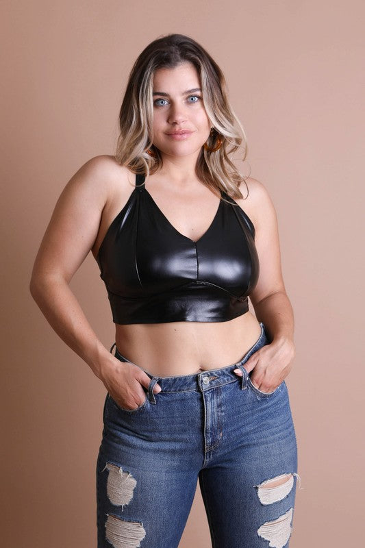 Plus Size Faux Leather Longline Bralette