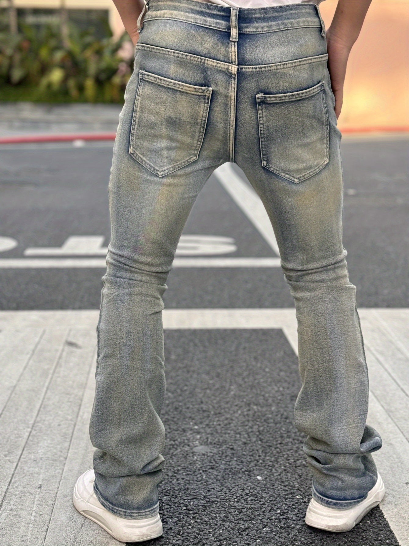 Ombre Pattern Ripped Fashion Stretch Jeans