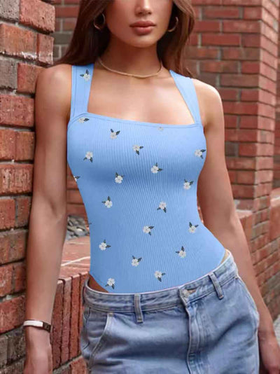 Square Neck Two Pack Bodysuit - High-Waist Vintage Print