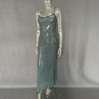 Diamond Mermaid Long Dress - Shiny Suspender Style - Fashions Envy