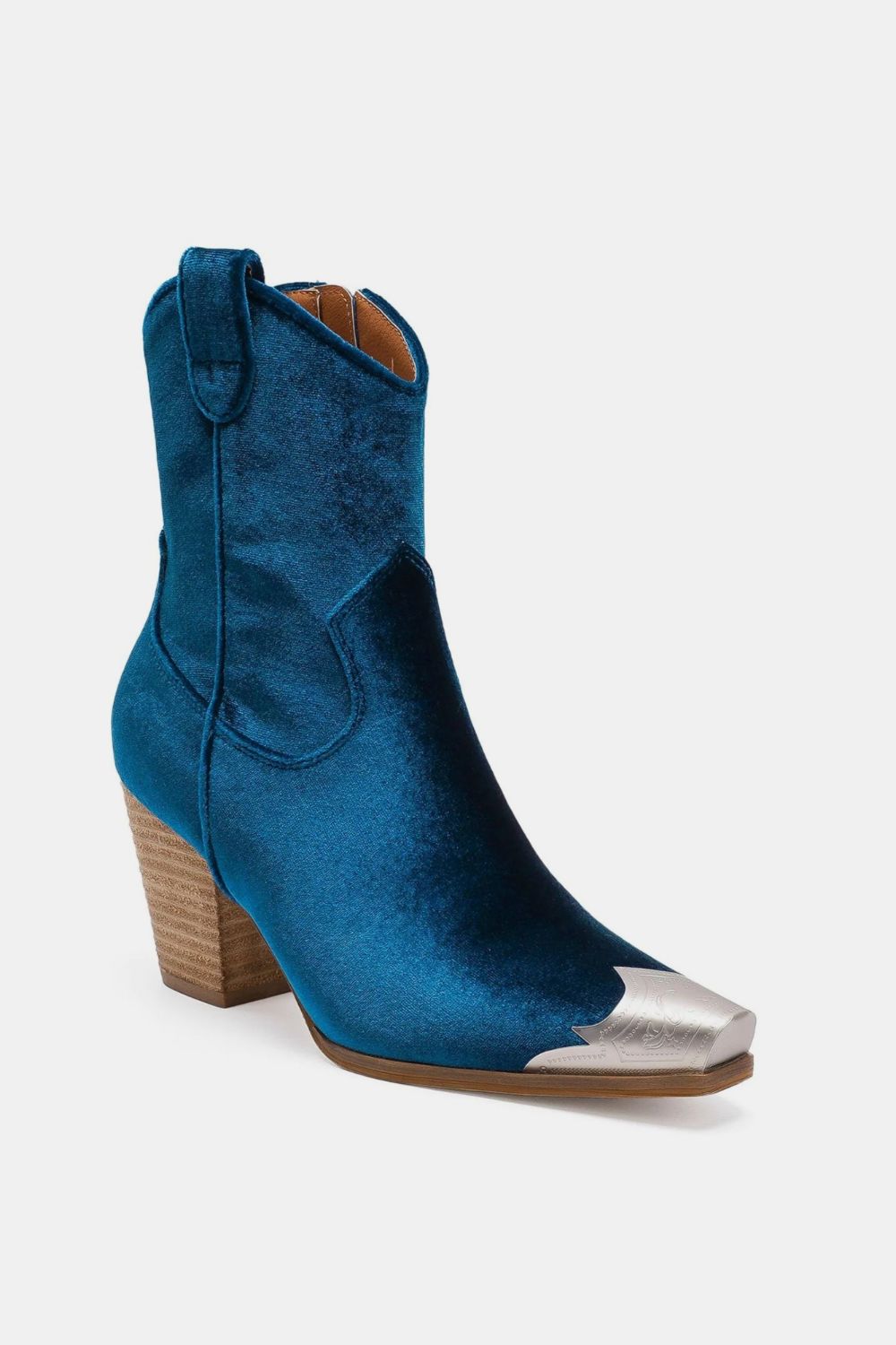 Velvet Block Heel Boots with Side Zippers