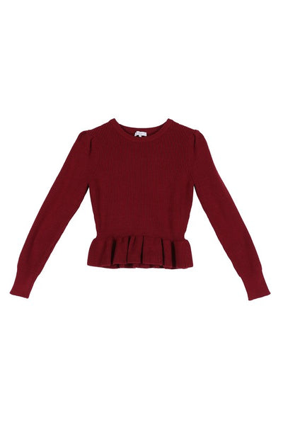 Peplum Round Neck Puff Sleeve Sweater