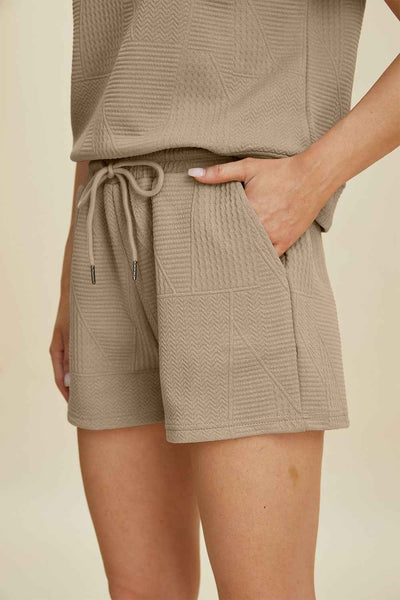 Double Take Full Size Texture Short Sleeve Top and Shorts Set
