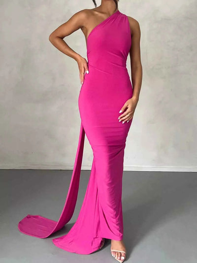 Backless One-Shoulder Ruched Bodycon Maxi Dress