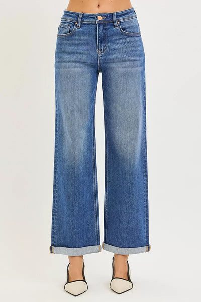 RISEN High Rise Jeans Women - Relaxed Fit Ankle Cuff - Fashions Envy