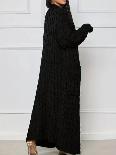Cable Knit Cardigan - Longline Textured Pocketed Duster - Fashions Envy