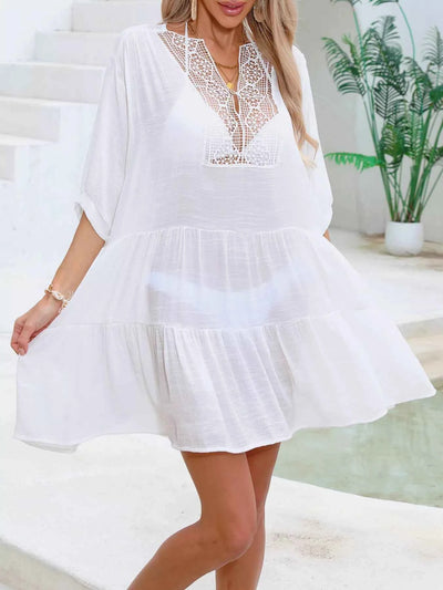 Lace Trimmed Tiered Cover-Up Dress