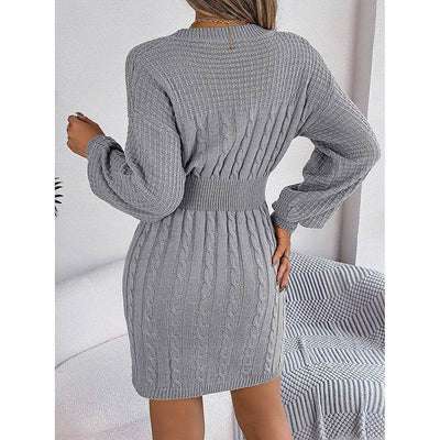 Womens Long Sleeve Sweater Dress Sexy Cut Out Bodycon Mini Fall Dress Trendy Ribbed Ladies Winter Sweater - Fashions Envy