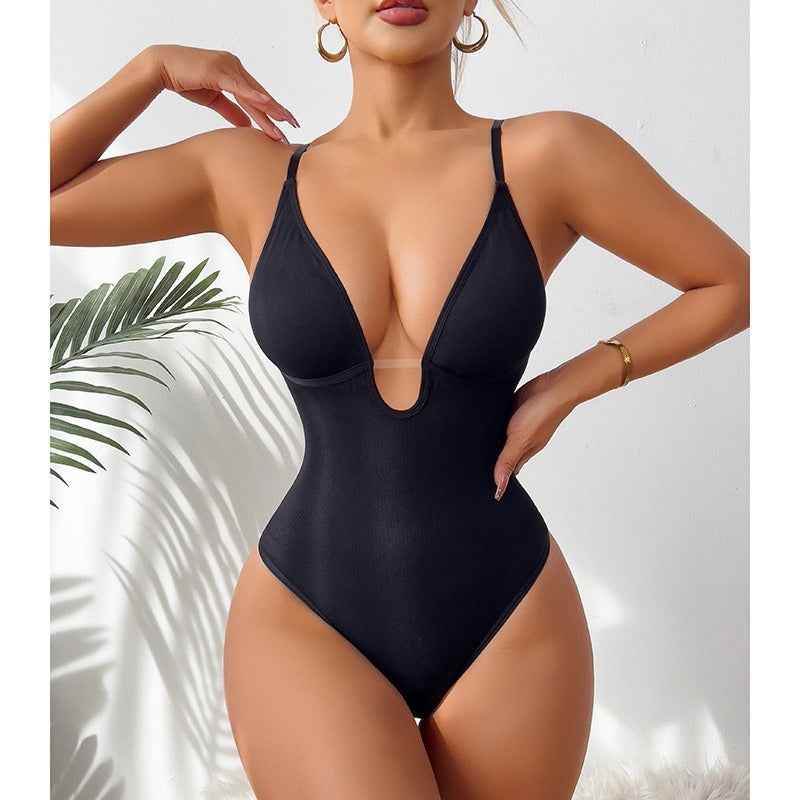 Deep V Corset Bodysuit - Sculpting Shapewear - Fashions Envy