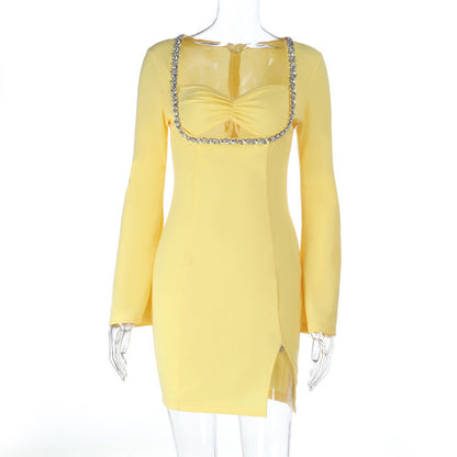 Golden Glitter Dress - Sexy Slit Party Elegance