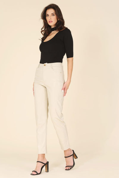 Vegan No Stretch Leather Pants - Fashions Envy