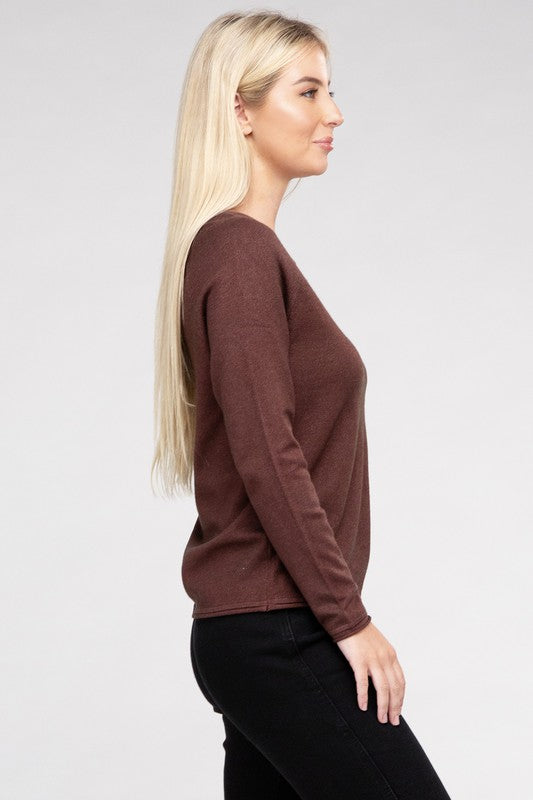 Long Sleeve Viscose Round Neck Basic Sweater