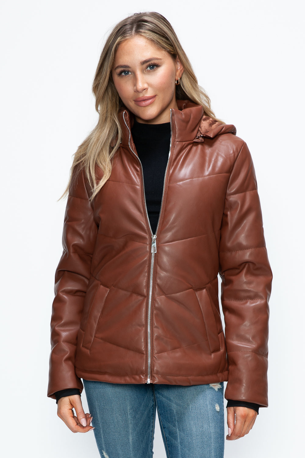 Brandy Pocketed Zip Up Puffer Jacket with Removable Hood