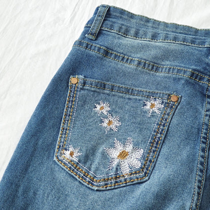 High-Waist Star Patch Slit Leg Jeans - Y2K Retro Denim