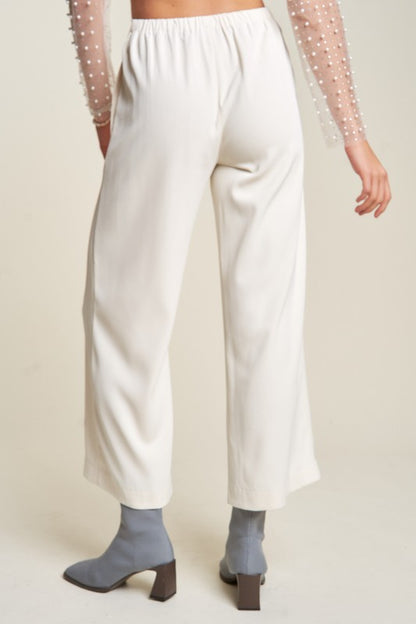 Cream Wide Leg Mid-Rise Casual Pants