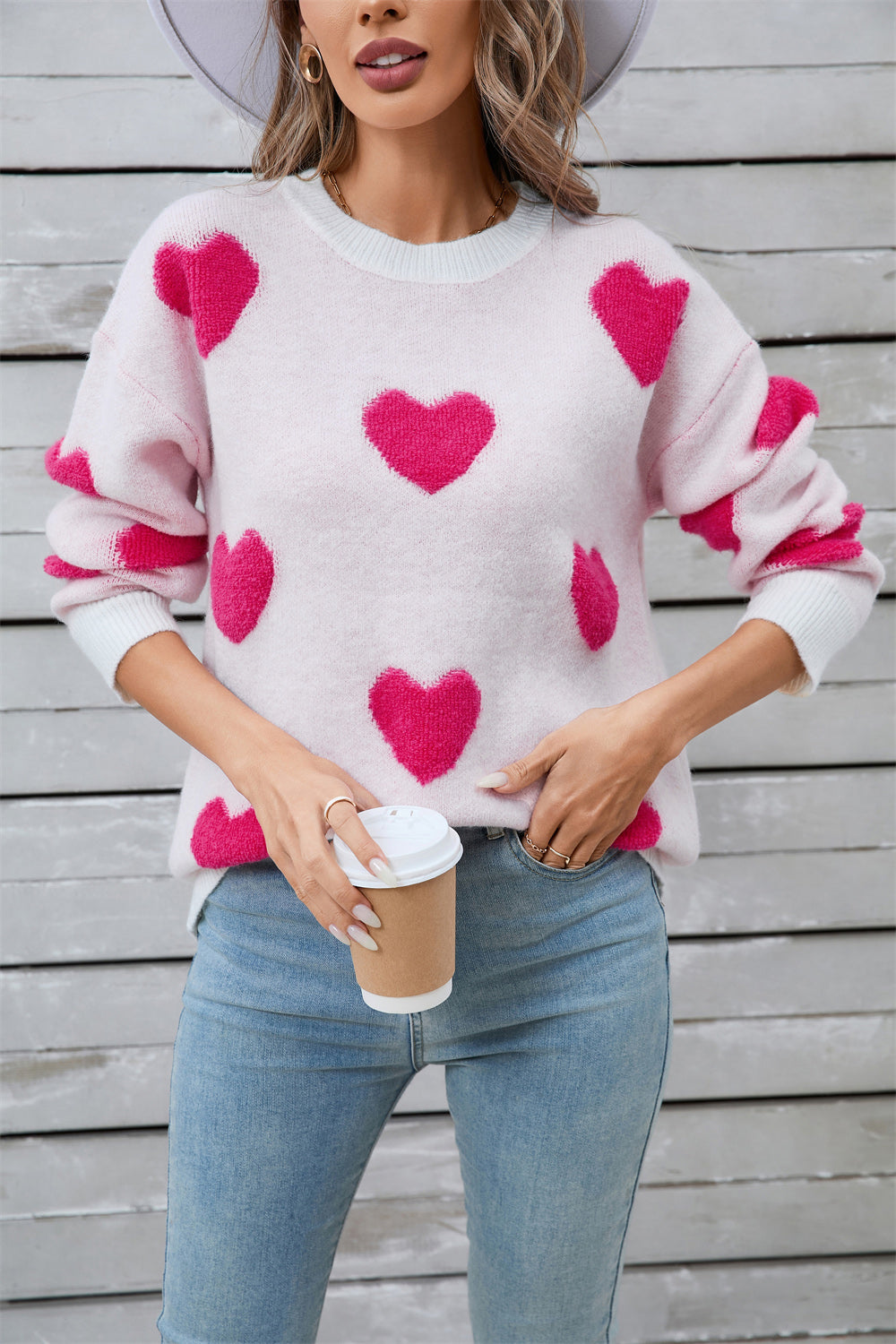 Angel Wings Heart Round Neck Long Sleeve Sweater - Fashions Envy