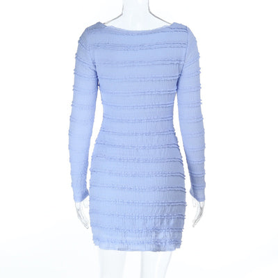 Blue Vintage Dress - Textured Diamond Collar Style