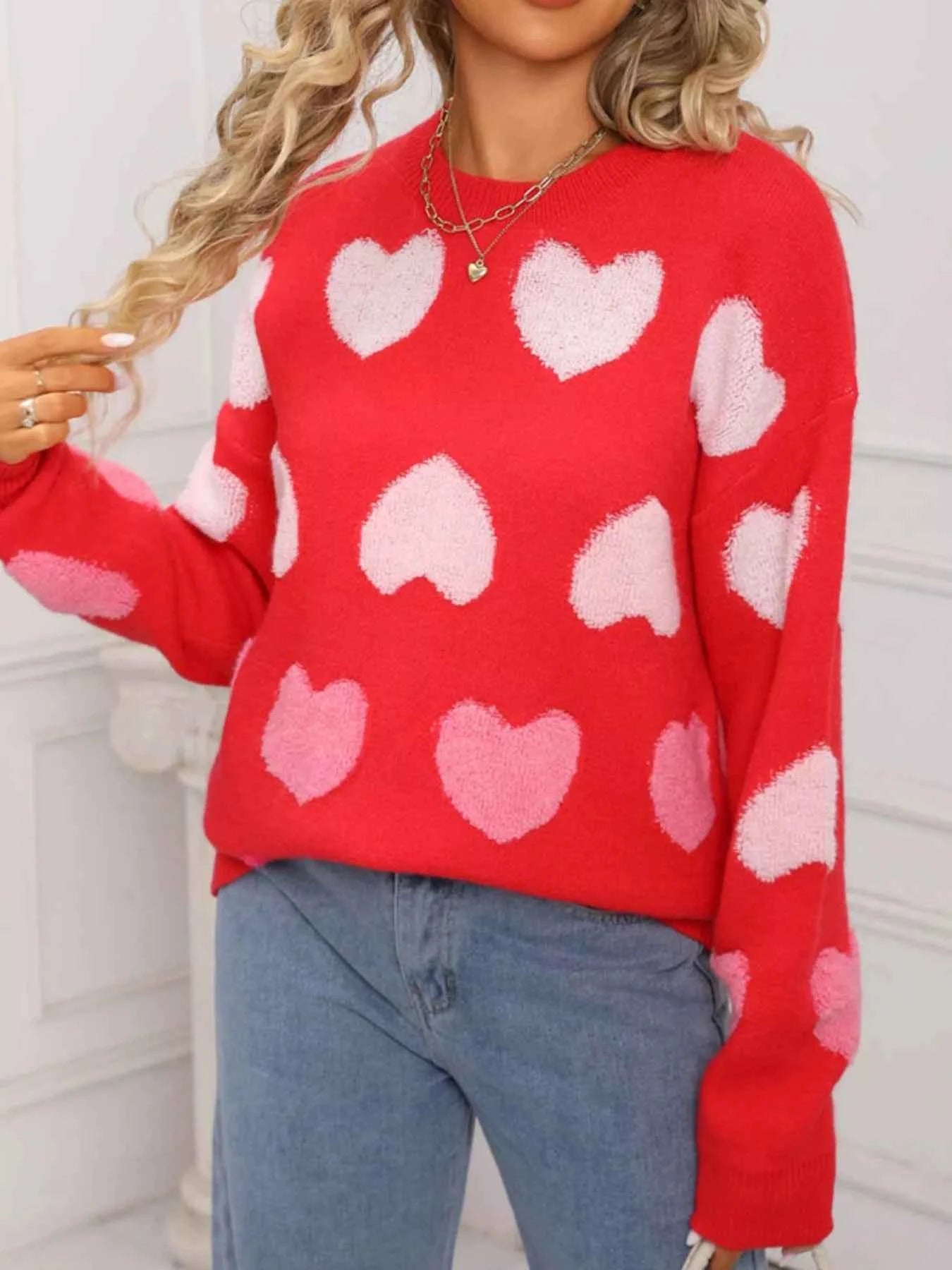 Fuzzy Heart Sweater - Valentine's Day Knit Pattern - Fashions Envy