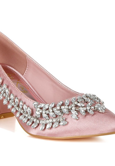 Abatina Satin Diamante Embellished Pumps - Fashions Envy