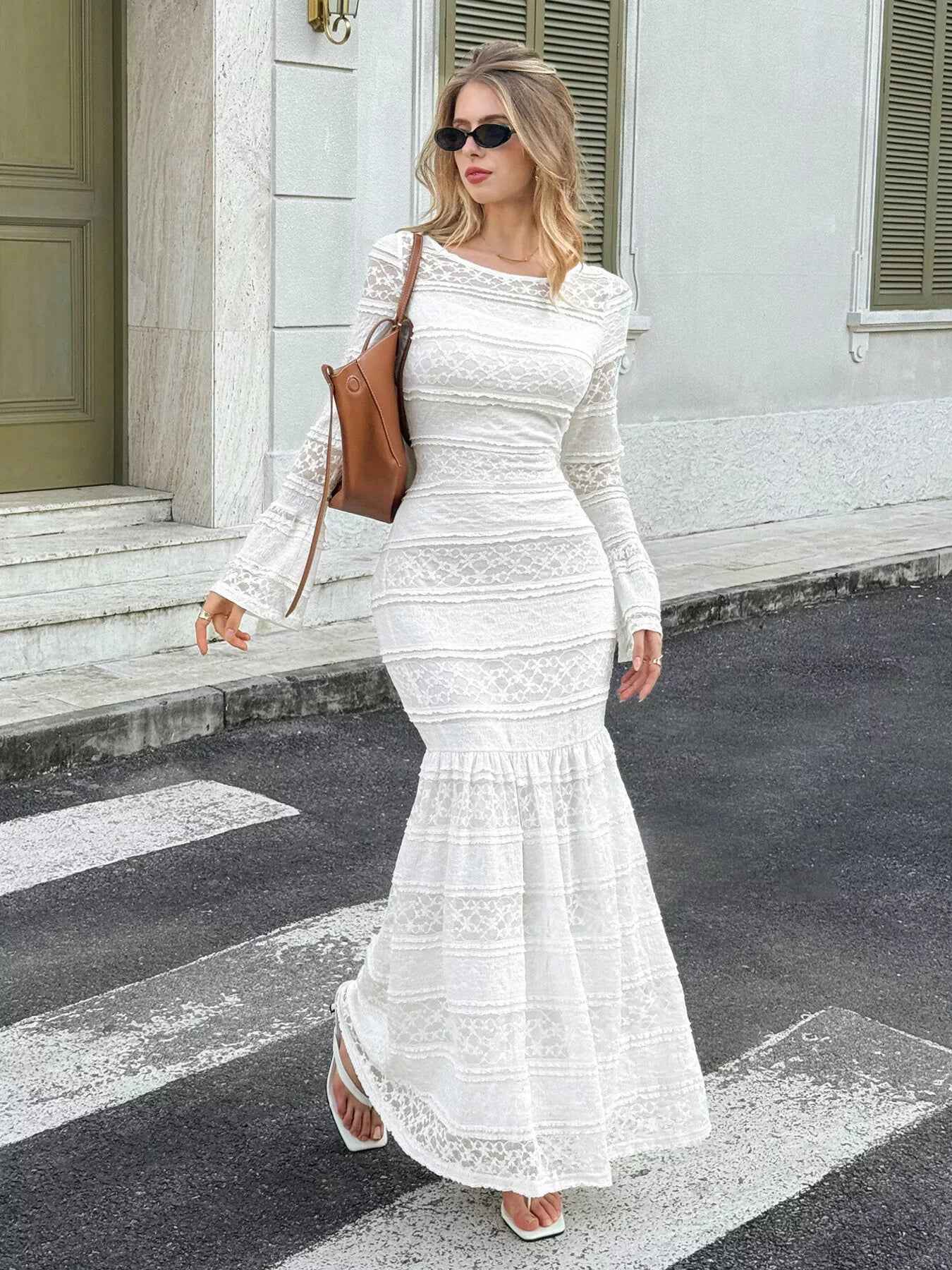 Lace Mermaid Maxi Dress - Elegant Long Sleeve Gown - Fashions Envy