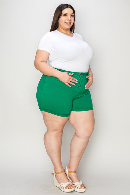 Kelly Green Full Size Tummy Control Garment Dyed Denim JB Shorts